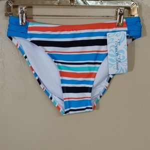 Beach Diva 🆕 Blue Multi Stripe Bikini Bottoms 10